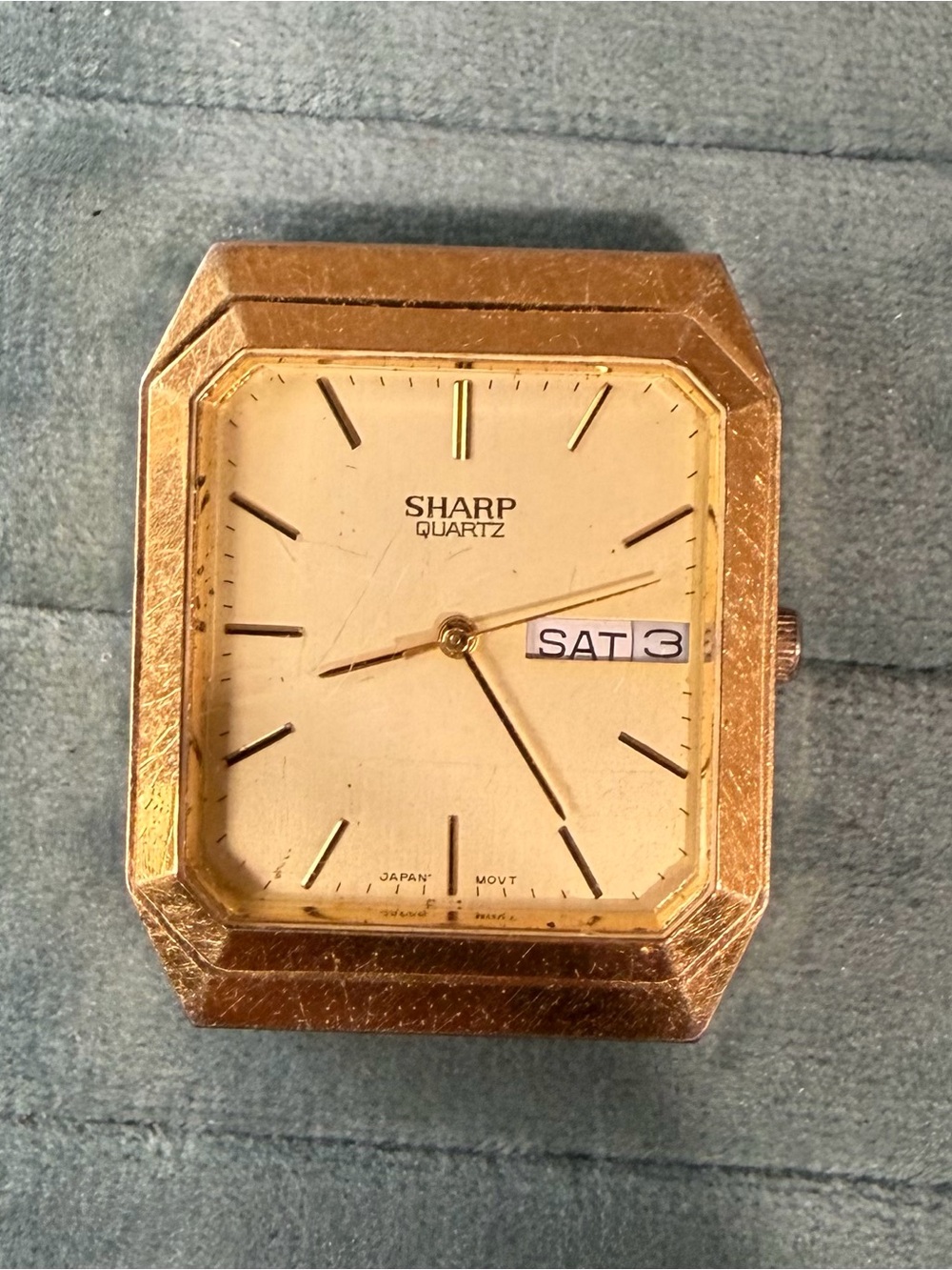 Sharp Quartz Men's Gold Tone Square Watch Face- Needs Band but working!